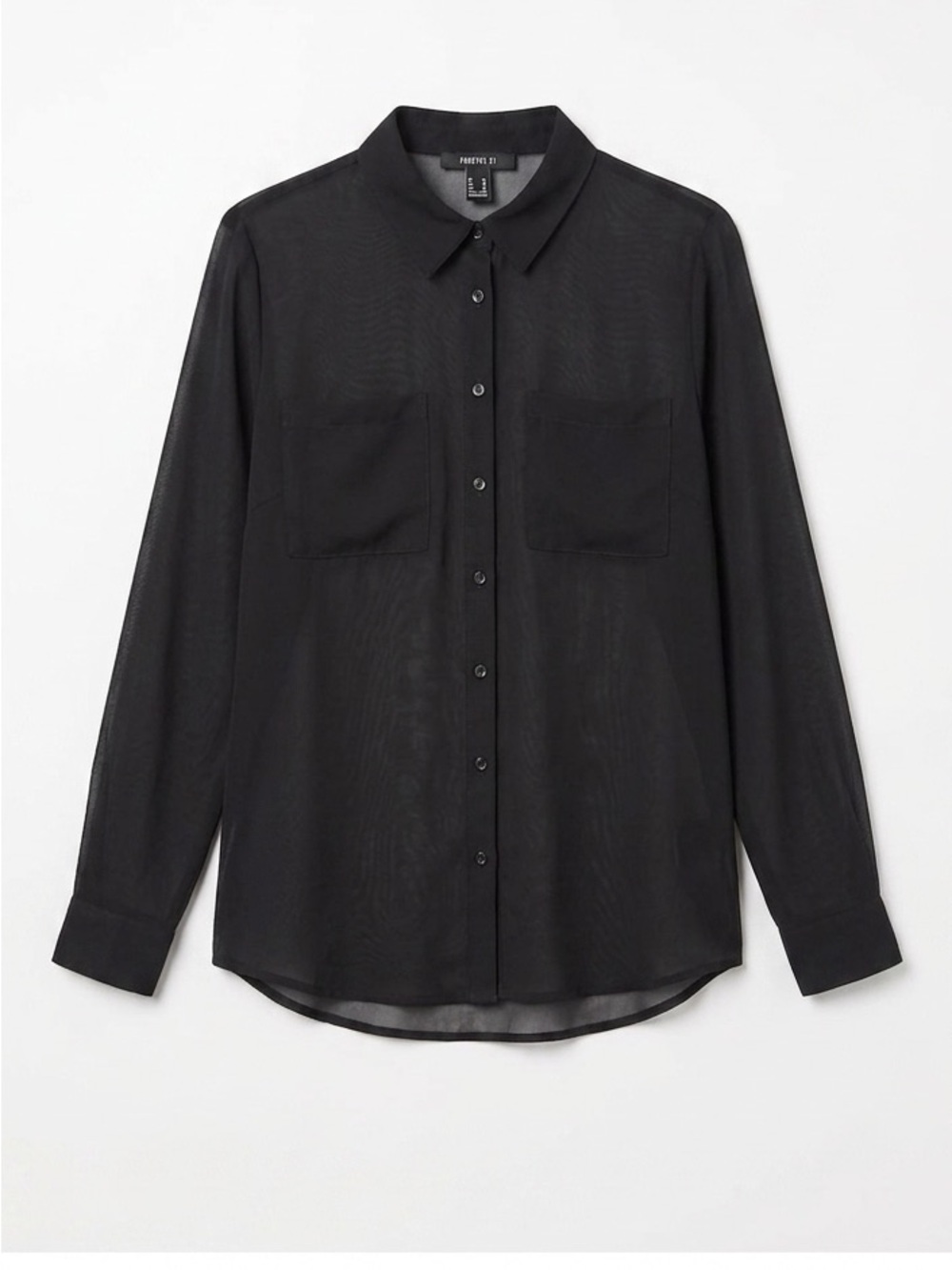 Forever 21 Black Sheer See-Through Button-Down Blouse - Size Small
